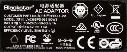 Blackstar Fly 3 - A photo of the Power Supply Label