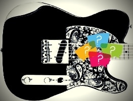 An image of a guitar with question marks.