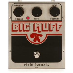 An Electro Harmonix "Big Muff Pi" stomp box.