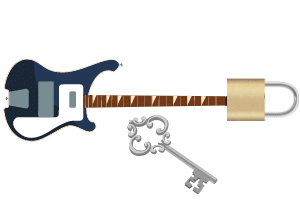 An image of a guitar with a lock on it
