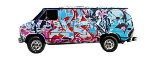 A van covered with graffiti art