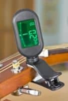 A clip-on guitar tuner