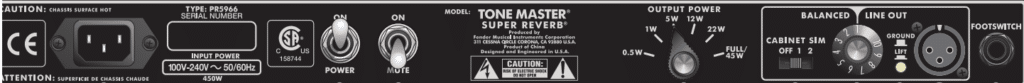Fender Tone Master Review - Rear panel of the Super Reverb amp