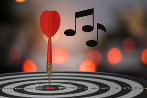 Learning Guitar Solos - An image of a dart in the center of a bull's eye and some musical notes