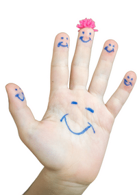 Fingertips Hurt Playing Guitar - Happy faces drawn on the palm and fingers of a person's hand.