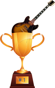 Best couch guitar - A guitar sticking out of the top of a trophy