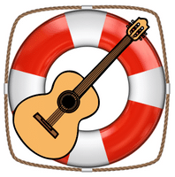 Learning Guitar For Seniors - An image of a life preserver with an acoustic guitar in the middle of it.