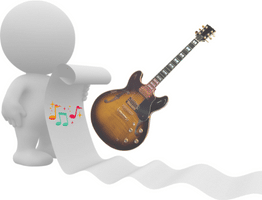 Learning Guitar For Seniors - An image of a person reading a song list with a semi-hollowbody guitar on the side.