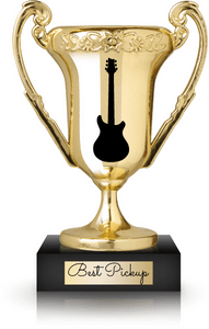 Humbucker Pickups Vs Single Coil - An image of a gold trophy with a guitar on it.