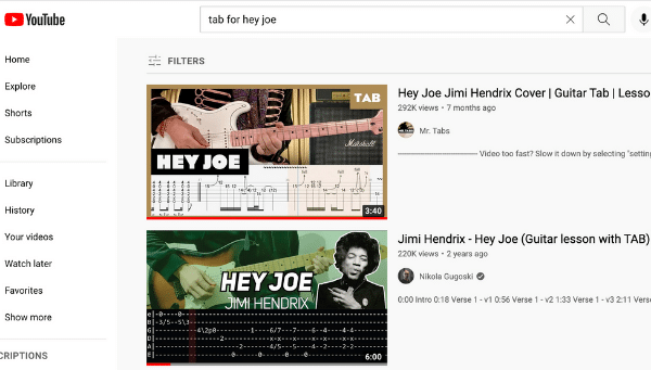 Best Guitar TAB Sites - Finding YouTube TAB for Hey Joe