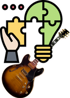 Reduce Guitar String Noise – An image of a guitar and a puzzle in the shape of a lightbulb.