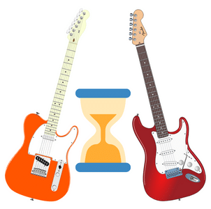 Tele Vs Strat Sound - A Tele and a Strat on each side of an hourglass.