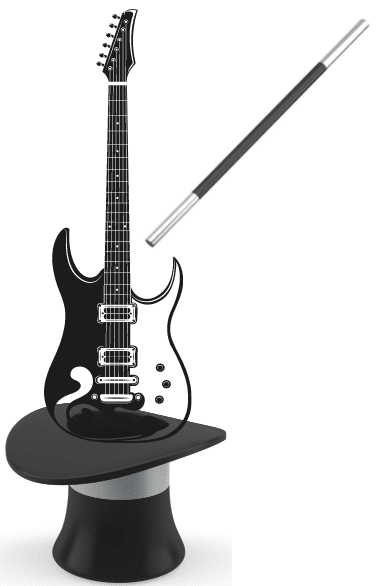 Why Is My Guitar Tone So Bad - An image of an electric guitar coming out of a top hat with a magic wand above it