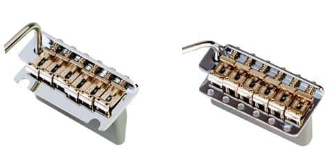 Fender Vs Floyd Rose - An image of a 2-point and a 6-point Fender tremolo bridge