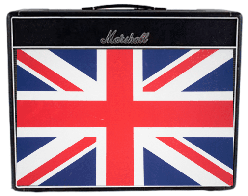 British Vs American Guitar Amplifiers - A Marshall amp with a British flag