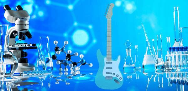 Do Heavier Gauge Strings Stay In Tune Better - An image of an electric guitar among a collection of scientific equipment
