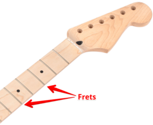 How Long Do Guitar Frets Last - Guitar neck, showing the frets
