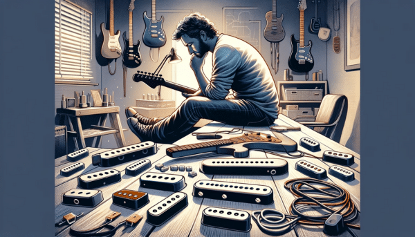 Can You Mix And Match Guitar Pickups - A man sitting on a table thinking about guitar pickup replacement