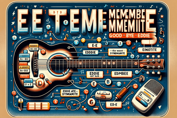 How To Remember Guitar String Names - An image of a guitar with mnemonic phrases